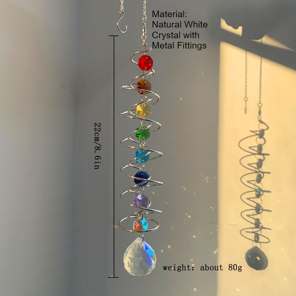 White Crystal Spiral Rotating Sun Catcher Wind Chime N6F294