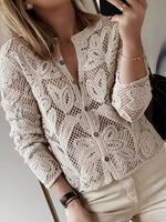 Load image into Gallery viewer, Women's Knit Hollow Out Button Top Commuter Style N6G267