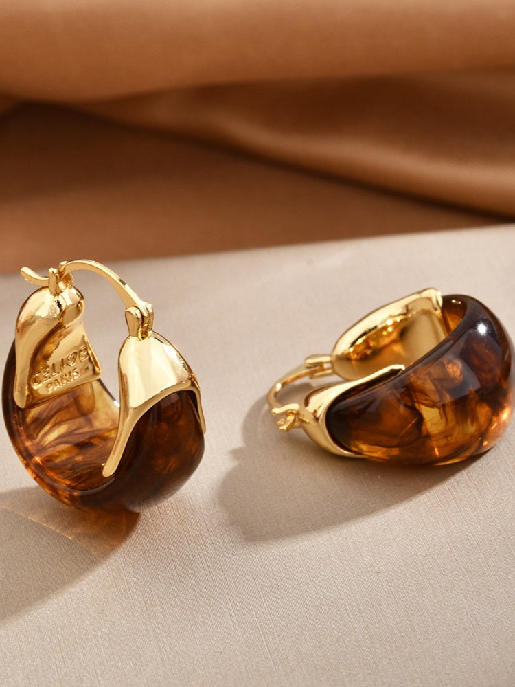 Retro Brown Resin U-Shape Cuff Earrings Women N6C065
