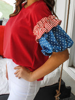Load image into Gallery viewer, Color Block Puff Sleeve Oversize T-shirt Women N6C334