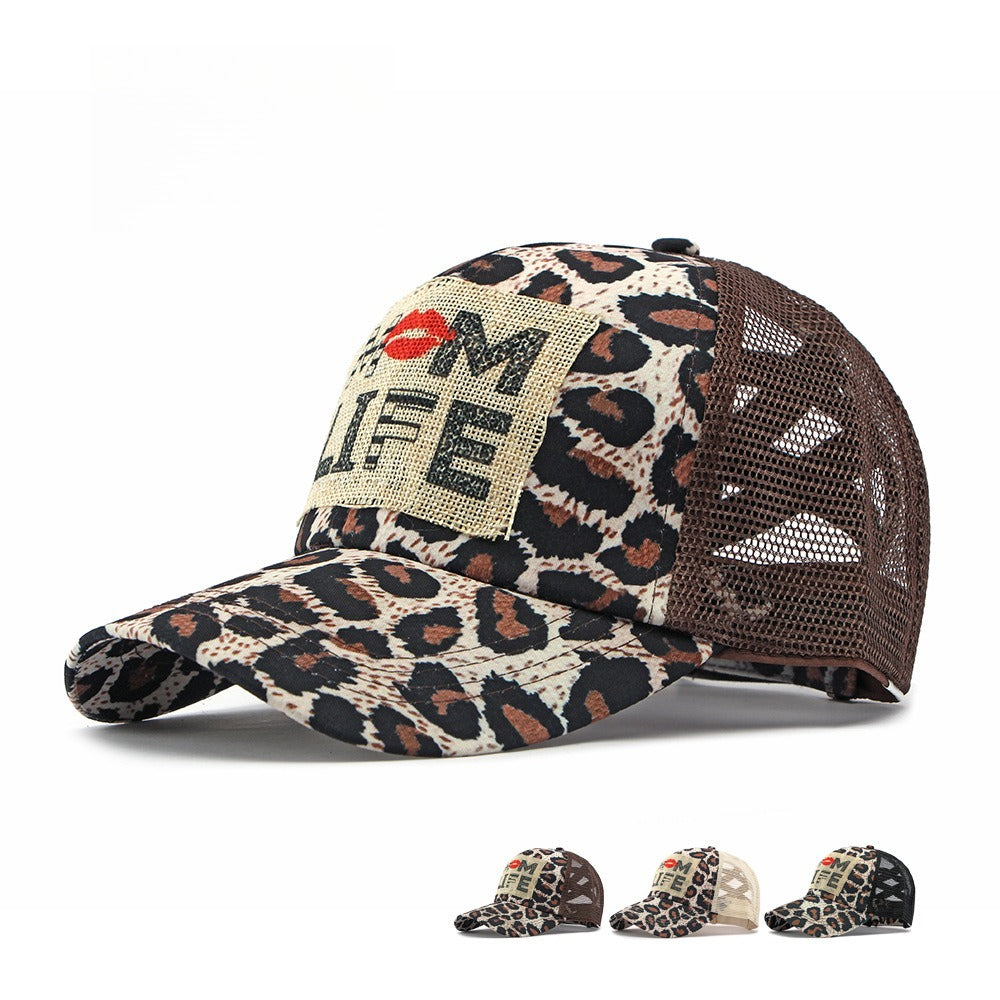 Leopard Appliqué Baseball Cap Wide Brim Sun Hat N6G208