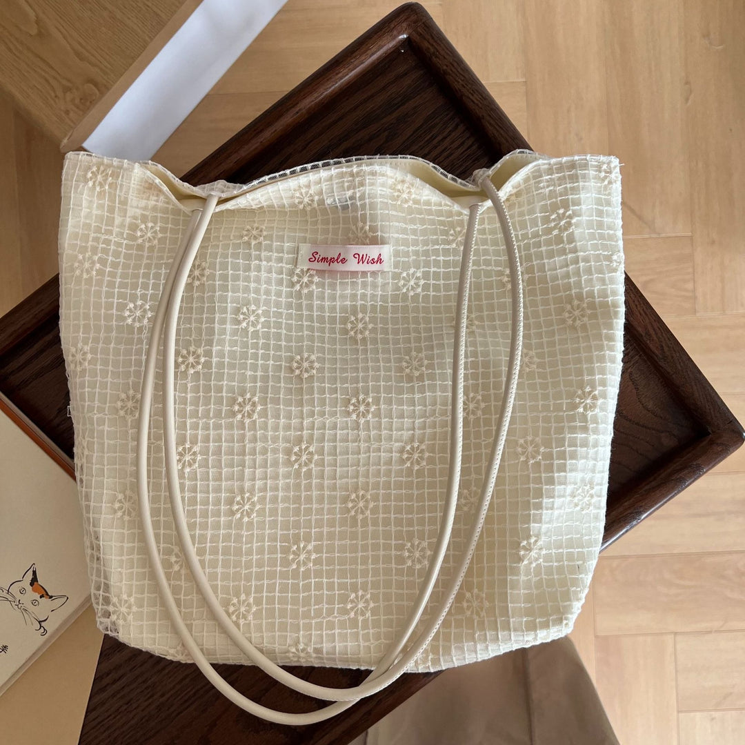 Polka Dot Plaid Lace Canvas Shoulder Bag Women N6F180