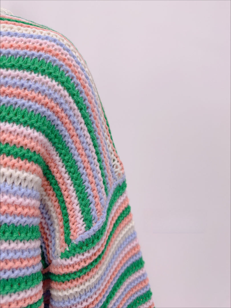 Striped Round Neck Oversized Knit Pullover Women N6G184