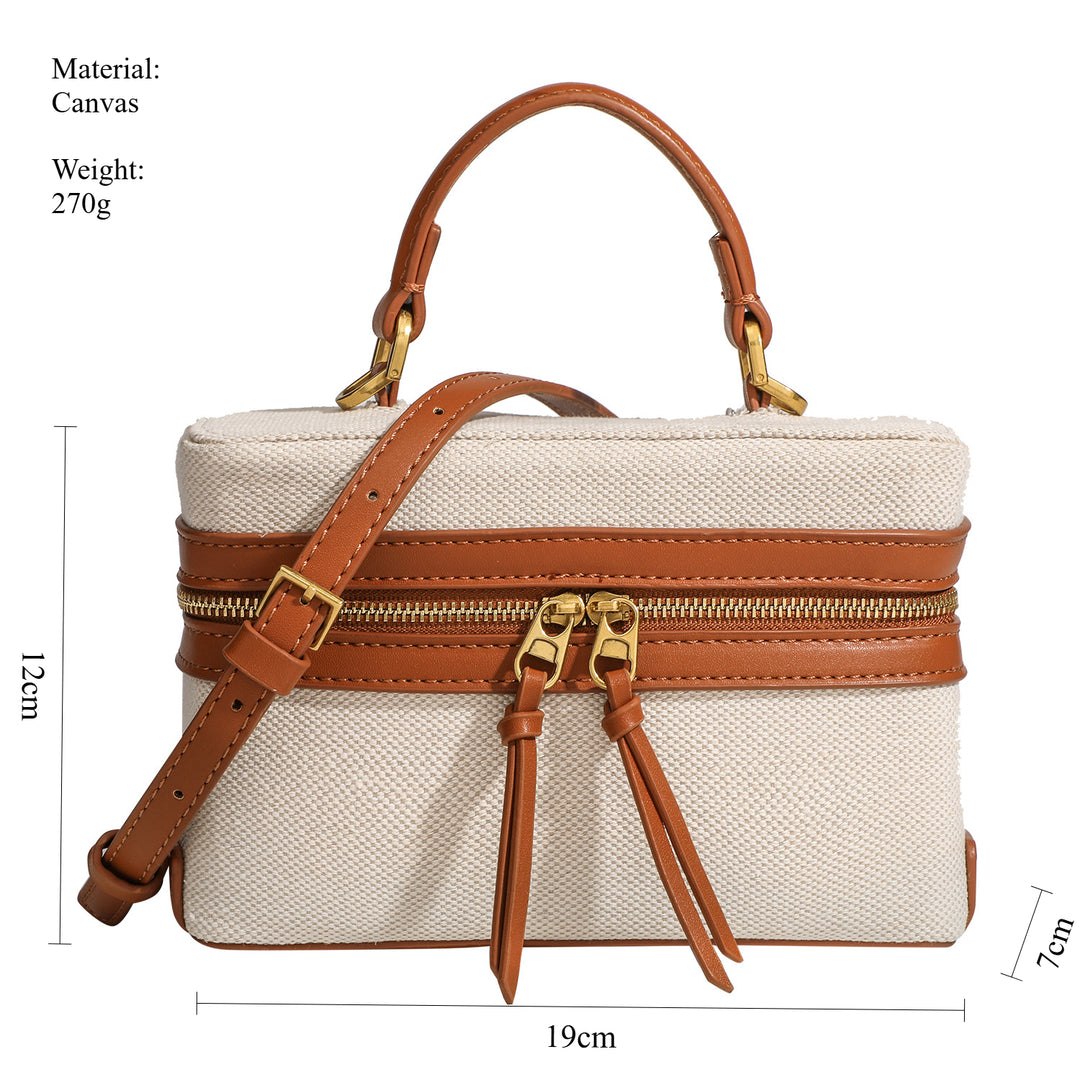 Contrast Panel Canvas Box Bag Multi Carry S5P303
