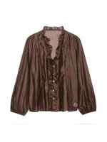 Load image into Gallery viewer, French Polka Dot V-Neck Ruffle Blouse Women N6F191