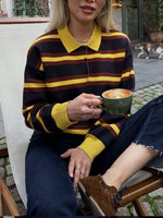 Load image into Gallery viewer, Color Block Stripe Polo Knit Pullover Oversized Lapel N6G146