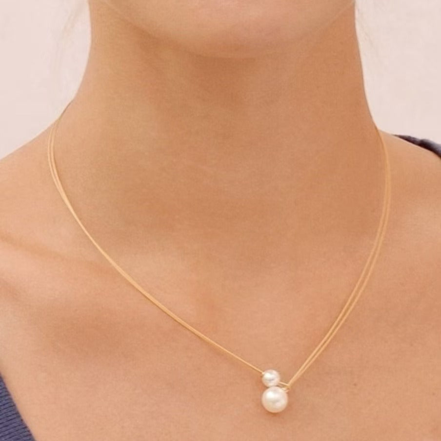 Mother-Daughter Pearl Double Layer Floating Choker N6H162