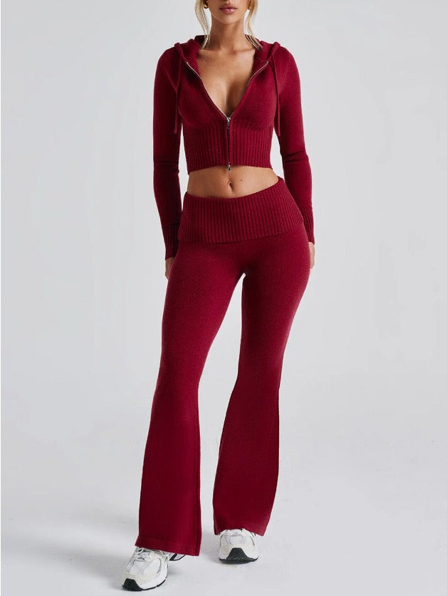 Hooded Zip-Up Sweatshirt and Pants Set Women N6D078