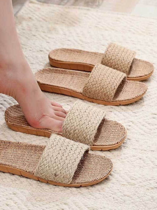 Woven Linen House Slippers Women N6C227
