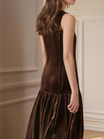 Load image into Gallery viewer, Velvet A Line Maxi Dress Sleeveless Heavyweight Mocha N5Z619