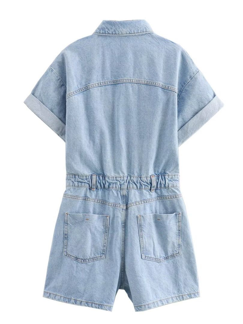 Pocket Detail Denim Short Jumpsuit N6F001