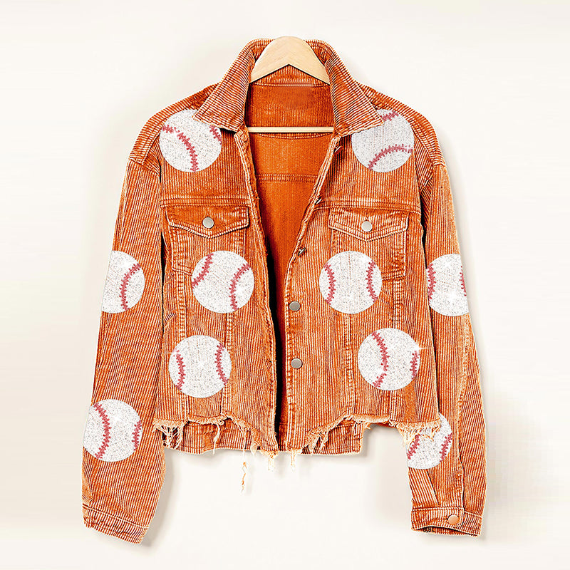 Corduroy Baseball Jacket Women Sequin Embroidery N5A113