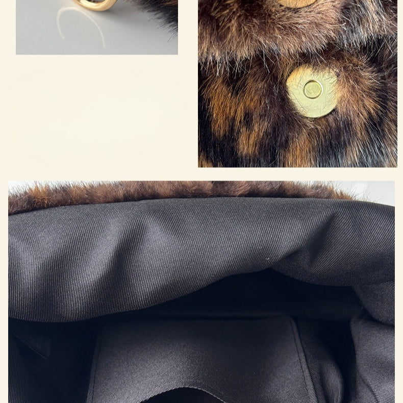 Women's Plush Leopard Print Tote Shoulder Bag N6J155
