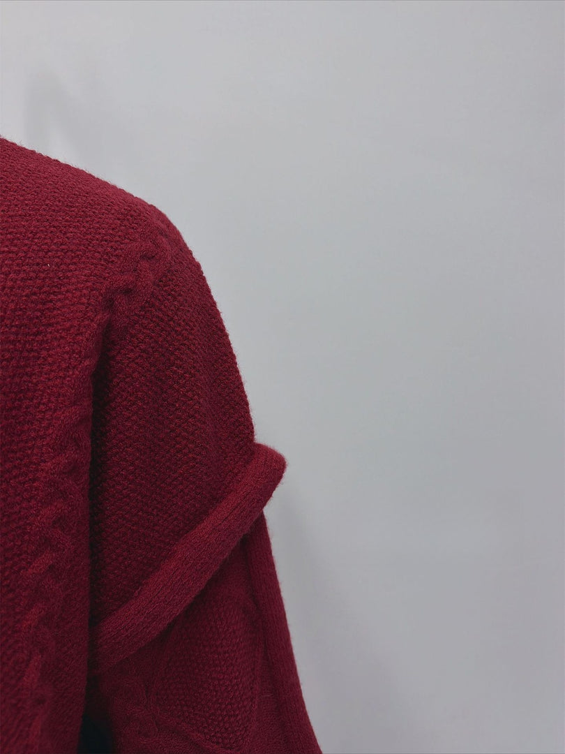 Oversized Cable Knit Turtleneck Arctic Fleece Pullover N6G182