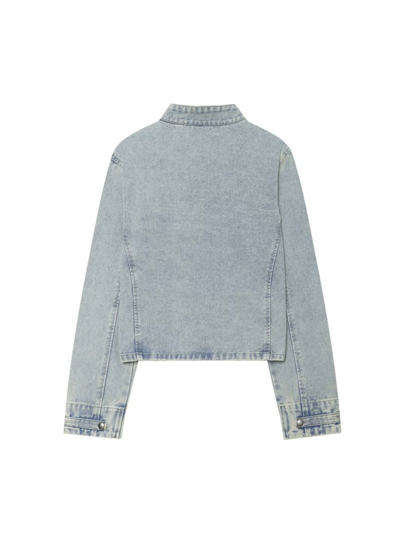 Embroidered Cropped Denim Jacket Slim Fit Women N6F193