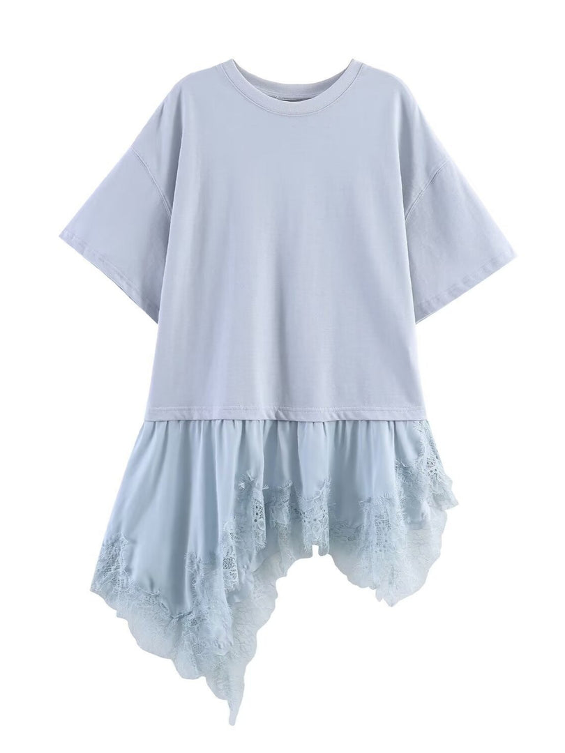 Lace Trim Relaxed Fit Short Sleeve T-shirt Women N6D130