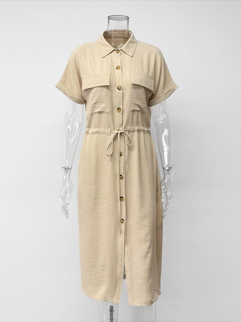 Casual Turn Down Collar Shift Dress Women N6F189