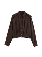 Load image into Gallery viewer, Crop Collar Shoulder Tab Shirt Women N6C114