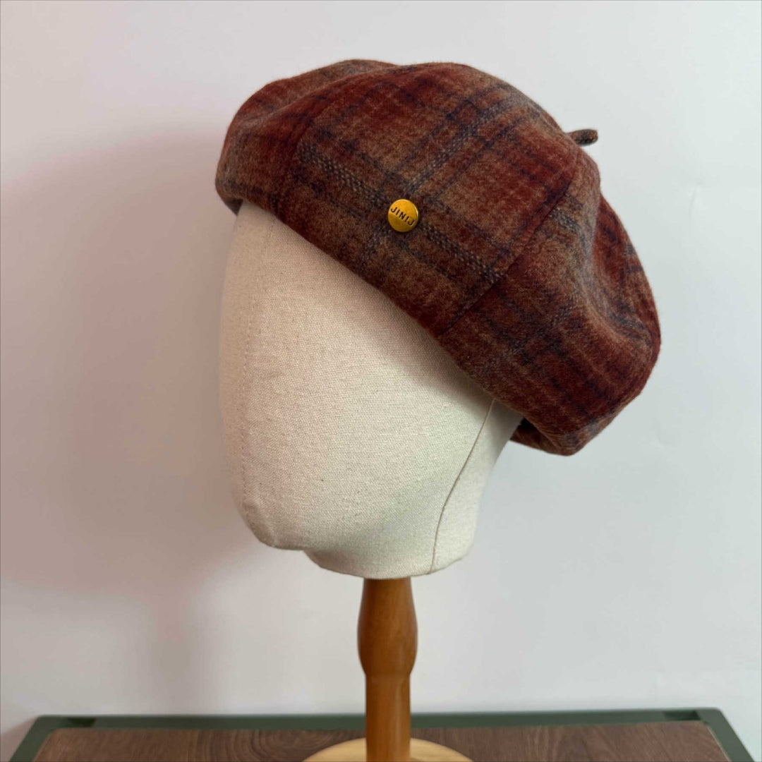 Vintage Beret Plaid Oversized Pumpkin Hat Women N6H232
