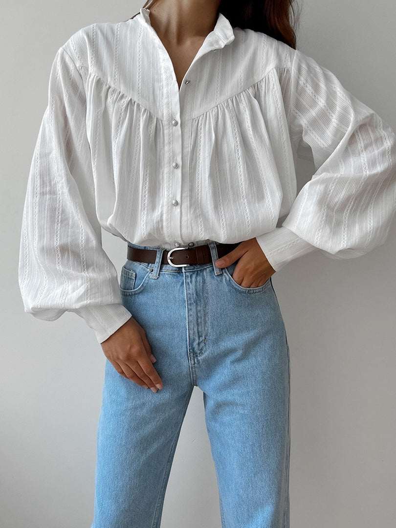 Simple Puff Sleeve Shirt Women N6C137