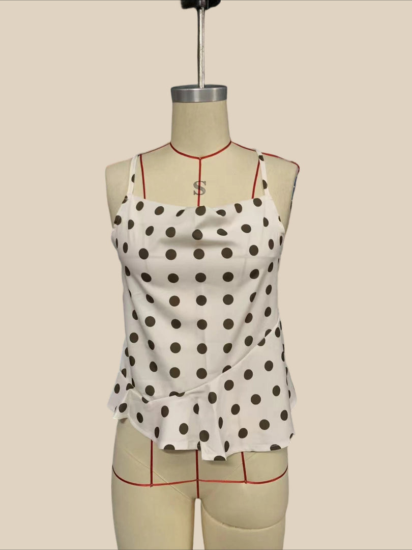 Polka Dot Ruffle Swimsuit Camisole Top N6F249