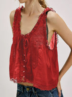 Load image into Gallery viewer, Lace Trim Camisole with Bow and Button Women N6C106