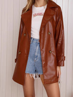 Load image into Gallery viewer, Maroon PU Leather Midi Jacket Women Fashion Coat N5A092