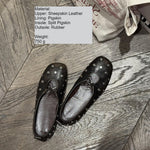 Load image into Gallery viewer, Vintage Square Burnished Stud Mary Jane Bow Flat N6G248
