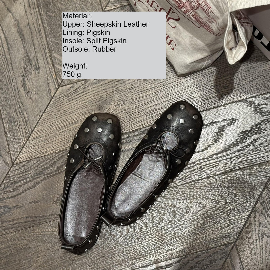 Vintage Square Burnished Stud Mary Jane Bow Flat N6G248