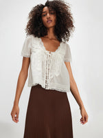 Load image into Gallery viewer, 3D Lace French Tie Organic Cotton Blouse Women N6C120