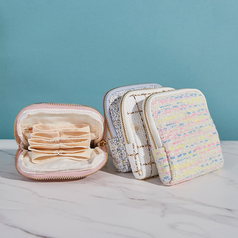 Tassel Zipper Jewelry Pouch Felt Satin Storage Case N6G106