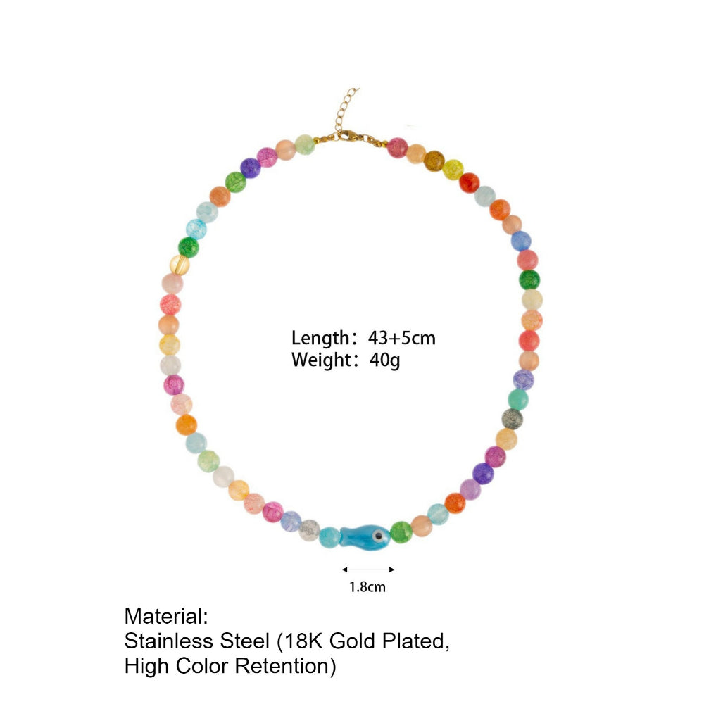 Y2K Dopamine Stainless Steel Beaded Necklace  N6E115