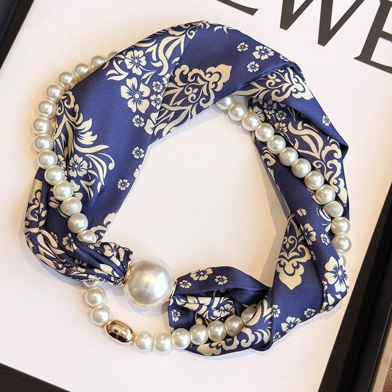 Womens Pearl Magnetic Clasp Floral Skinny Scarf N6K258