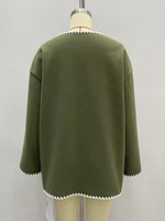 Load image into Gallery viewer, Short Contrast Trim Button Pocket Coat Women N6H042
