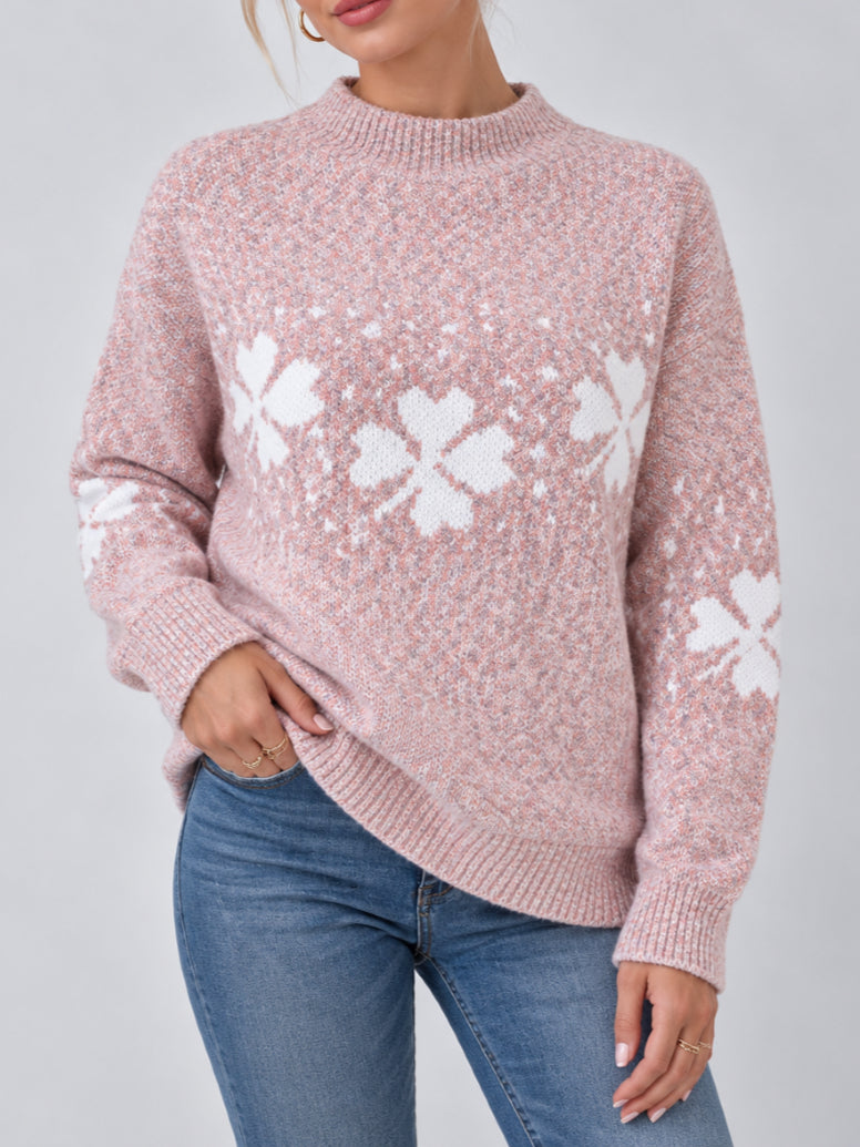 Half High Collar Snowflake Knit Sweater Women N6H259