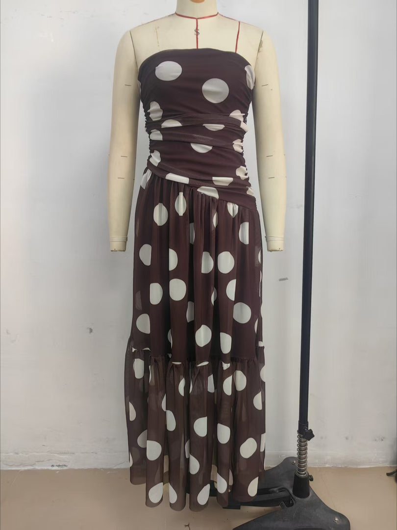 Polka Dot Mesh One-Shoulder Maxi Dress N6F028