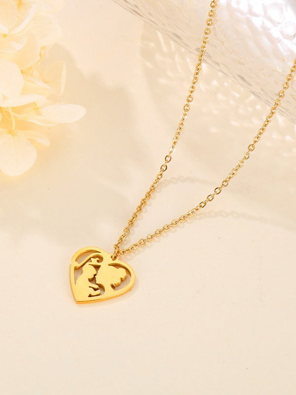 Openwork Heart Pendant Necklace Mother's Day N6D540