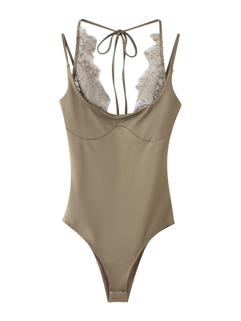 Lace Panel Halter Neck Bodysuit N6F015