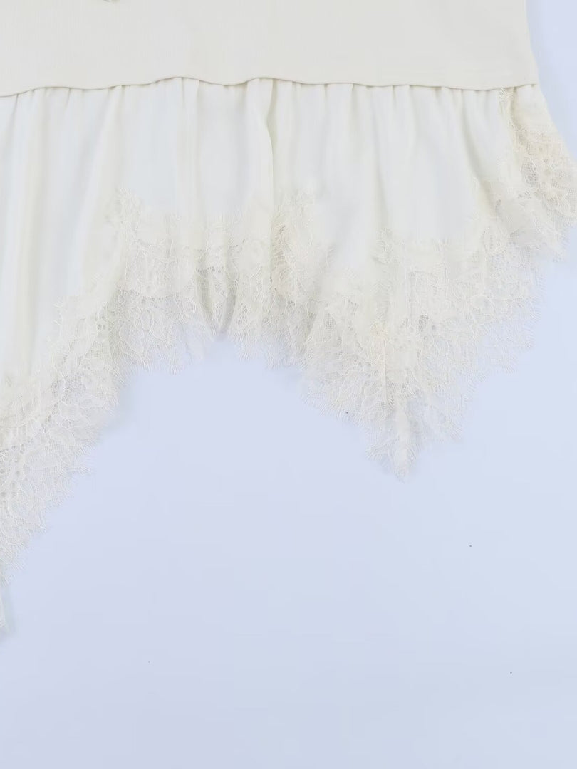 Lace Trim Relaxed Fit Short Sleeve T-shirt Women N6D130