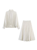 Load image into Gallery viewer, Polka Dot Chiffon Bow Tie Shirt and Skirt Set N6E173