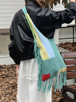 Load image into Gallery viewer, Crochet Fringe Color Block Tote Bag Women N6C046