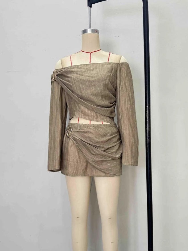 Sexy Off-Shoulder Cross Top and Skirt Set Women N6D141