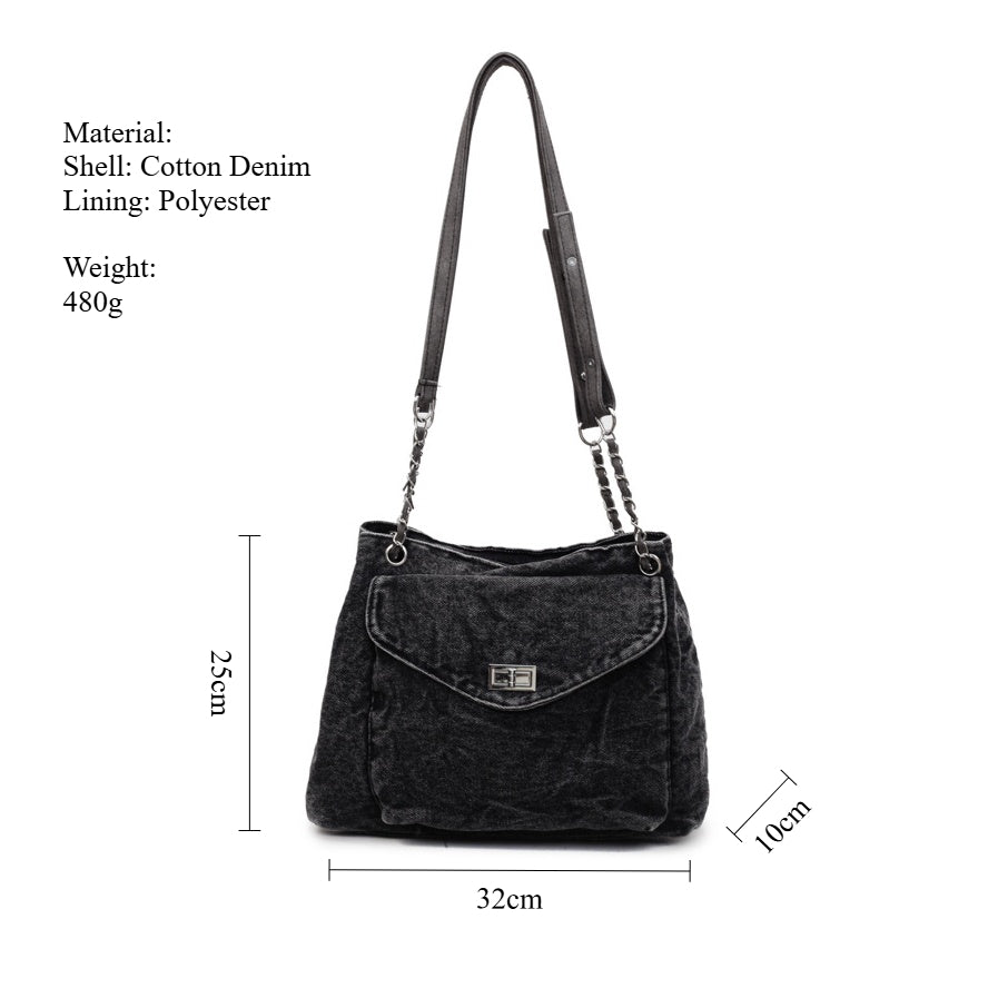 Denim Chain Tote Crossbody Bag Multi Carry  S5P294