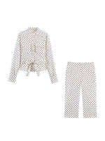 Load image into Gallery viewer, Polka Dot Tie Neck Set Women N6D127