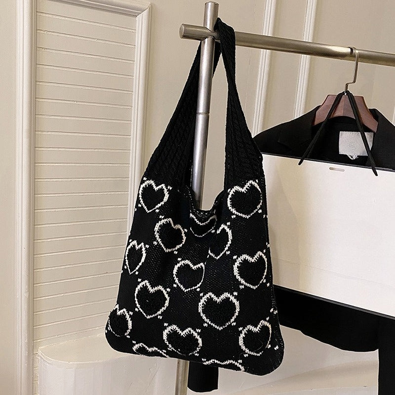 Women's Woven Stripe Knit Tote Shoulder Bag N6J168