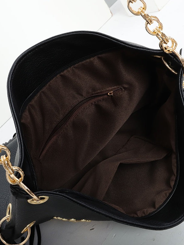 Soft Leather Rivet Fringe Tote Bag Women N6C221