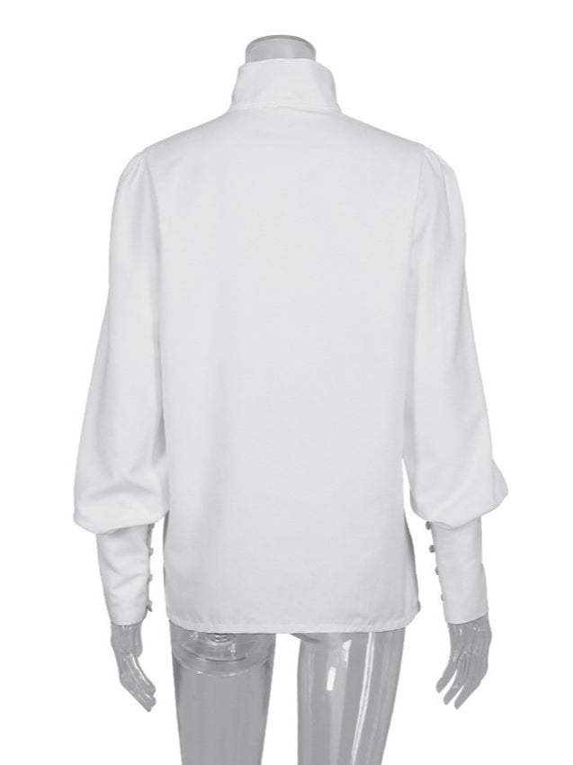 Mandarin Collar Office White Shirt Women N6C135