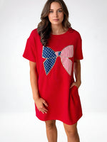 Load image into Gallery viewer, Red Butterfly Print Round Neck T-shirt Dress Women N6C336