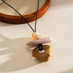 Load image into Gallery viewer, Leather Cord Resin Wood Round Pendant Necklace N6H140