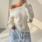 Load image into Gallery viewer, Off Shoulder Crew Knit Lightweight White N5Z679
